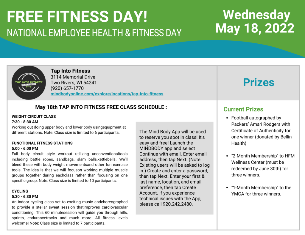 Manitowoc County Free Fitness Day - Free Classes and Prizes